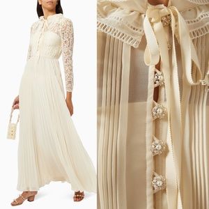 Self Portrait IVORY CHIFFON Lace MAXI DRESS